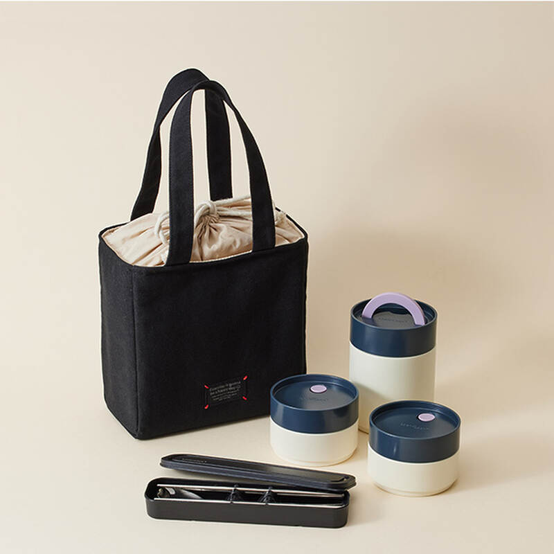 Bộ hộp cơm giữ nhiệt LocknLock All-Fit Lunch Box (230ml*1, 310ml*1, 480ml*1, bộ đũa v&agrave; th&igrave;a, t&uacute;i) - LHC8014IVY, , large image number null